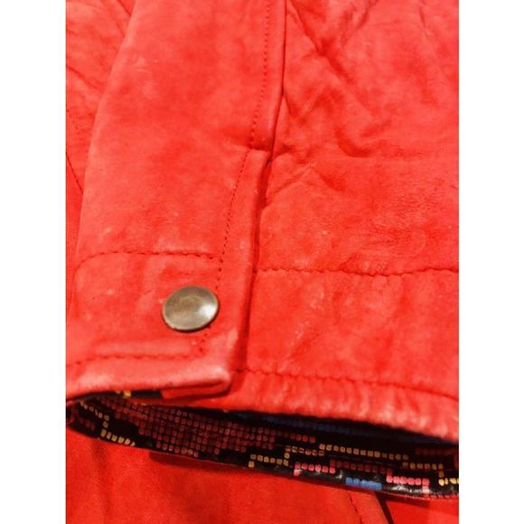 Lone Pine Women's Red Suede Leather Jacket Size M Reversible Collar Flip Cuffs - Picture 8 of 12